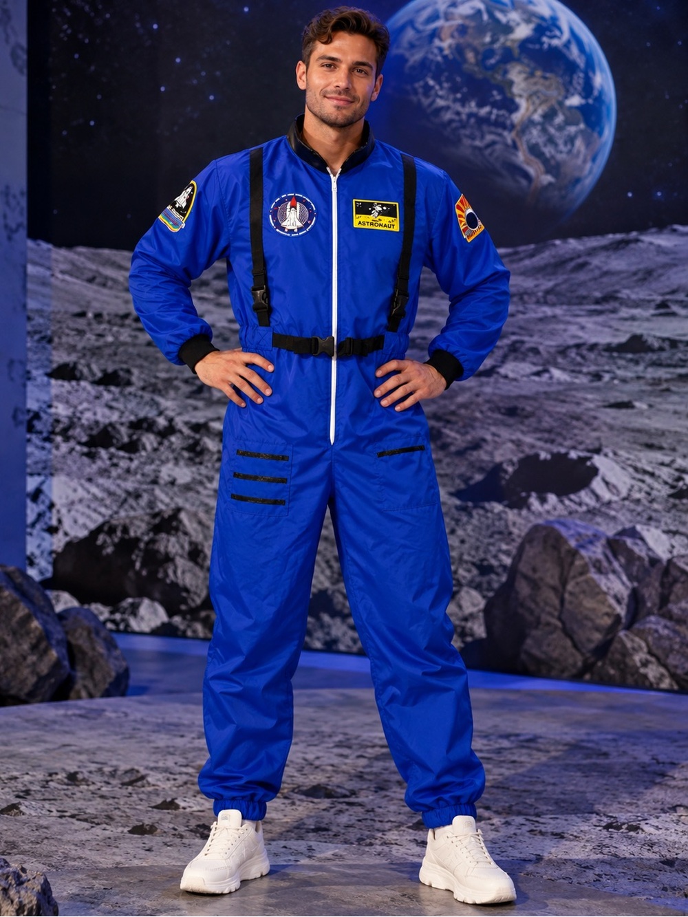 Man Blue Astronaut Costume Jumpsuit size M